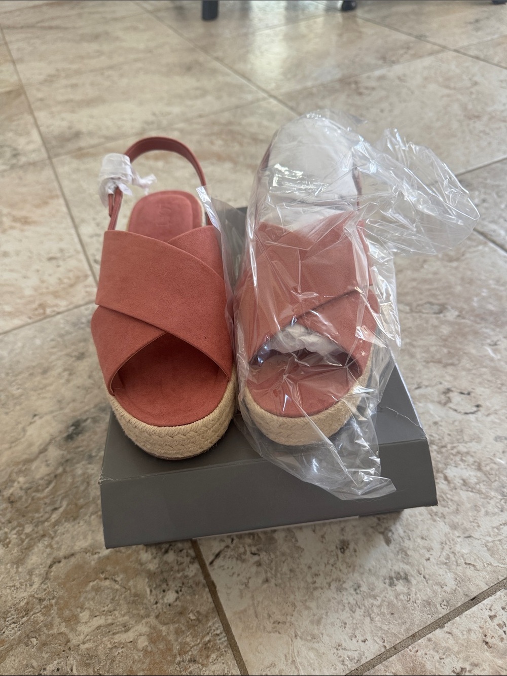 LOFT Rust-Pink Cross-Band Espadrille Platform Sandals
